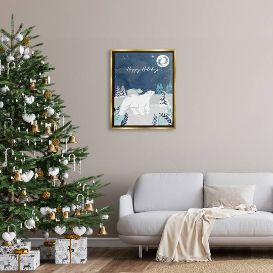 Stupell Industries Happy Holidays Winter Snow Bears Framed Floater Canvas Wall Art